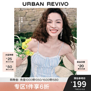 UR【鐘楚曦同款】2025夏季新款女裝波嬉風(fēng)蕾絲條連衣裙UYL750037 藍(lán)色條紋 M