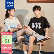 唐獅（TonLion）2025情侶短袖T恤半袖體恤寬松上衣 男款/黑色 XL