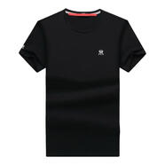 歐麥圖品牌t恤男短袖2025夏款純棉冰絲休閑簡(jiǎn)約圓領(lǐng)上衣男士短袖夏裝 黑色 薄款 S 90-110