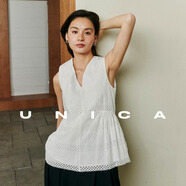 UNICA/南法度假_輕柔幾何鏤空繡花混紡無(wú)袖上衣清爽短褲 【鏤空白】上衣 L 【現貨48小時(shí)發(fā)】