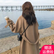 AEMAPE毛呢大衣女2025春秋冬季新款中長款寬松小個子過膝毛呢外套 厚款 奶咖色  S _建議85-105