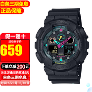 卡西歐（CASIO）手表男G-SHOCK迷彩黑武士雙顯大表盤運(yùn)動防水表學(xué)生送禮推薦520 GA-100MF-1A 霓虹未來