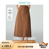 茵曼（INMAN）復古通勤開叉半身裙女2025夏季百搭舒適全棉中長A字裙子 咖啡色 M