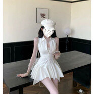 冰飛 時尚時尚曲線主義性感純欲ol套裝襯衣連衣裙蕾絲收腰大擺蓬蓬短裙 白色 S