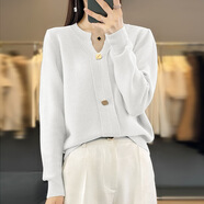 S.SOFEA2025早秋薄款針織衫女長(cháng)袖低領(lǐng)寬松打底毛衣春秋歐貨 白色 L