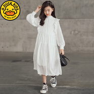 G.DUCKKIDS女童白色連衣裙2025春夏新款中大童親子裝氣質小仙女中長款蛋糕裙 1892白色長.袖連衣裙 120 cm