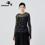 哥弟（GIRDEAR）女裝2025春夏新款蔥絲網(wǎng)紗面料修身長袖圓領T恤打底衫女1300959 星星 M (3碼)