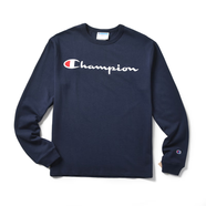 Champion美國冠軍春秋男女情侶圓領(lǐng)刺繡秋長(cháng)袖T恤打底衫單穿虧本清倉 深藍色 常規 S 155-165cm/40-50kg