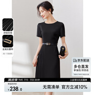 尚都比拉設計感拼接連衣裙夏季高級感氣質百褶裙小個子中長裙子 雅黑色 L