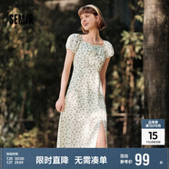 森馬（Semir）連衣裙女開叉泡泡袖中長(zhǎng)裙夏方領(lǐng)雪紡碎花裙浪漫109324114014