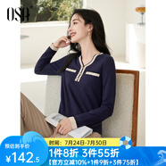 歐莎（OSA）白色長袖V領(lǐng)輕薄針織衫女裝2025秋新款小香風(fēng)上衣內(nèi)搭女可外穿 寶藍(lán)色E S