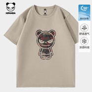 HI PANDA你好熊貓冰絲防曬短袖男舒適透氣涼感親膚2025夏季新款美式體恤衫 卡其#PP亮迷彩熊 2XL