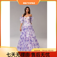 提恩（TIEN）歐美跨境新款露肩歐美女裝時(shí)尚歐根紗仙氣長(cháng)款氣質(zhì)晚禮服連衣裙 紫色(新增) 2XL
