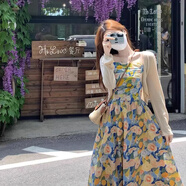 瑜尚臻品多巴胺油畫碎花吊帶裙夏季抹胸連衣裙甜美顯瘦海邊度假風(fēng)長(zhǎng)裙 S 【適合80-100斤】