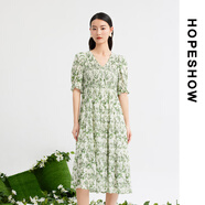紅袖（hopeshow）女士碎花氣質(zhì)連衣裙89424171605 綠花 XS