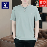 花花公子（PLAYBOY）2025夏季冰絲短袖t恤男士高端休閑半袖衣服新款印花圓領(lǐng)體恤男裝 10548/69078綠色 L