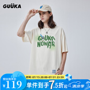 古由卡（GUUKA）xSANK嘻哈潮牌t恤男士短袖夏季情侶裝劉宇同款休閑寬松五分半截袖 奶油白色 F4663 XL