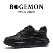 BOGEMON【輕奢定制 限量款】專柜同款手工厚底增高頭層牛皮休閑定制男鞋 黑色(99074) 38 (標(biāo)準(zhǔn)歐碼皮鞋碼)