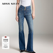 MISS SIXTY復(fù)古V型高腰顯瘦微喇牛仔褲女 深藍-常規(guī) 29