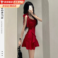 渠辰紅色連衣裙裙子禮服連衣裙純欲敬酒服性感連衣裙夏季連衣裙吊帶裙 紅色高級(jí)復(fù)古短裙 M 【建議90-105斤】