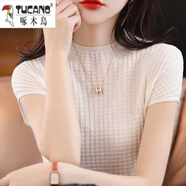 啄木鳥(niǎo)短袖上衣女夏氣質(zhì)2025春季新款修身冰絲針織衫套頭減齡半高領(lǐng)t恤 奶白色 M 建議95-105斤