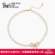 She's茜子蝴蝶結(jié)吊墜珍珠項(xiàng)鏈頸鏈精致輕奢小眾時尚鎖骨鏈生日禮物女 金色K2