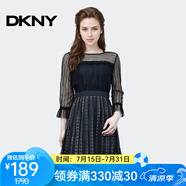 唐可娜兒（DKNY）【京東奧萊】黑色蕾絲連衣裙女夏季新款法式氣質(zhì)中長款網(wǎng)紗裙子W0 W0312Z97-001 S