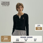 Teenie Weenie小熊秋季黑色棉質(zhì)打底衫polo領(lǐng)長(cháng)袖T恤白色外穿上衣 B-黑色 M