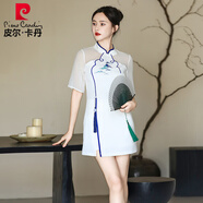 皮爾卡丹美容院美容師足浴足療技師工作服采耳SPA工裝女復(fù)古高端改良旗袍 白色+短褲 L