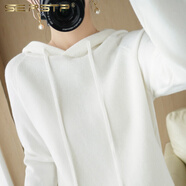 夏典素訂女王（SE.PSTP）克萊因藍連帽針織衫純棉衛衣女春秋冬寬松短款內搭帶帽毛衣打底衫 白色 XL