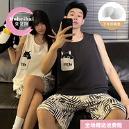 莫貝海（mobeihai）情侶睡衣夏季背心短褲薄款家居服男女無袖休閑可外穿夏天卡通套裝 c8817小犬狗 L 女碼100-120斤
