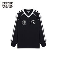 Teenie Weenie bearnova25年秋季新款學(xué)院風(fēng)寬松蝴蝶結長(cháng)袖V領(lǐng)T恤