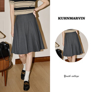 庫恩瑪維（KUHNMARVIN）韓版a字半身裙女2025年早秋新款傘裙百搭ol通勤百褶裙子K38878 灰色豎條紋 M