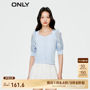ONLY淑女泡泡袖花朵拼接套頭短袖針織衫女|123213003 A39 鹵素藍HALOGEN BLUE S 160/80A