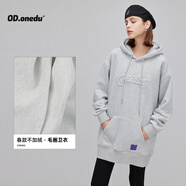 簡方位連帽加絨衛(wèi)衣裙女年春秋套頭休閑連衣裙簡約寬松顯瘦中長款 花灰色（不加絨） 均碼 S