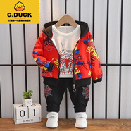 G.DUCKKIDS官網(wǎng)名品 男童套裝春秋裝1一3歲寶寶秋款2兒童衣服4小童裝男孩子 紅色8 蜘蛛俠三件套 90cm
