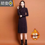 葭安加絨加厚仿水貂絨配針織連衣裙秋冬新款中長(cháng)款過(guò)膝針織毛衣裙 紫灰【加絨加厚】 2XL 建議125-135斤