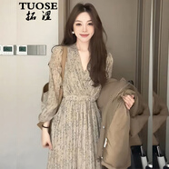 拓澀（TUOSE）名媛茶歇日系絕美碎花裙秋季2025年新款古著(zhù)森女小香風(fēng)別致連衣裙 卡其色 S