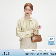 范思藍恩長袖圓領(lǐng)串珠設(shè)計感襯衫女秋2024新款寬松亞麻上衣13112 黃色 XL