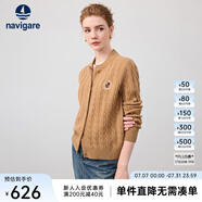 Navigare意大利小帆船女士毛衣秋冬季新款純綿羊毛長(cháng)袖開(kāi)衫通勤保暖外套男 古巴砂 S