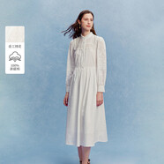 茵曼純棉府綢刺繡白色連衣裙2025秋季女裝新款顯瘦氣質(zhì)裙子 珍珠白 XL