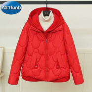 A 21 FUNB2025新款連帽棉服女裝短款加厚洋氣棉衣加厚保暖韓版休閑棉襖 紅色 M 【建議95-120斤】