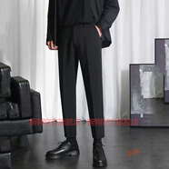 蔚翔（WEI XIANG）墜感小西褲男九分褲子韓版潮流修身小腳休閑長(cháng)褲夏季直筒西裝褲男 (1件)黑色(九分褲) 31 (建議體重120-130斤)