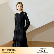 顏域黑色連衣裙春冬季女裝2025年新款顯瘦連身裙針織假兩件百褶裙 黑色 L/40