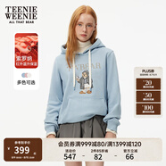 Teenie Weenie小熊加絨衛(wèi)衣女秋冬學院風休閑索羅娜連帽衛(wèi)衣套頭衫 淺藍色 L (170)