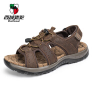西域駱駝（VANCAMEL）大碼涼鞋男2025年夏季新款真皮涼鞋大碼男士戶外防滑沙灘涼鞋 暗棕69 41
