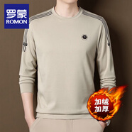 羅蒙（ROMON）純棉100%圓領(lǐng)長袖t恤衛(wèi)衣男士秋冬季休閑親膚透氣套頭上衣打底衫 米駝【冬季加絨】 加厚 3XL 185 (建議180-190斤)
