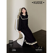 闊色（kuose）黑色小香風(fēng)針織長(zhǎng)袖連衣裙女秋冬季穿搭新款毛衣裙長(zhǎng)裙子 黑色8001 M