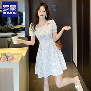 羅蒙（ROMON）法式方領碎花連衣裙女裝2025夏季新款收腰顯瘦氣質小個子裙子夏天 圖片色XL  .