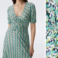 LT DVF雙面兩穿網(wǎng)紗領(lǐng)連衣裙清新淡雅綠色花卉修身顯身材長(cháng)款字大 綠色花卉網(wǎng)紗 S